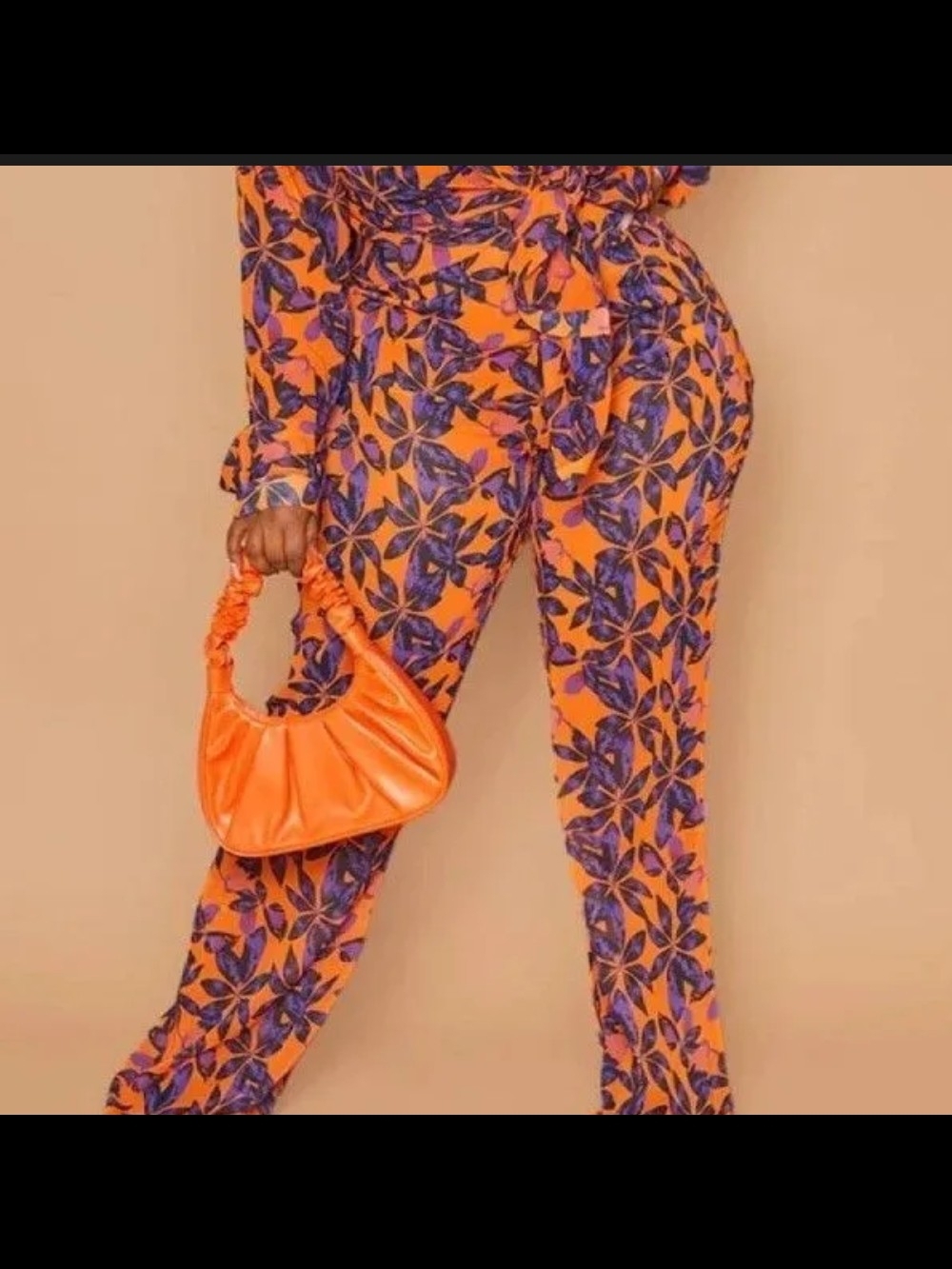 PrettyLittleThing Orange Wide-Leg Floral Trousers NWT